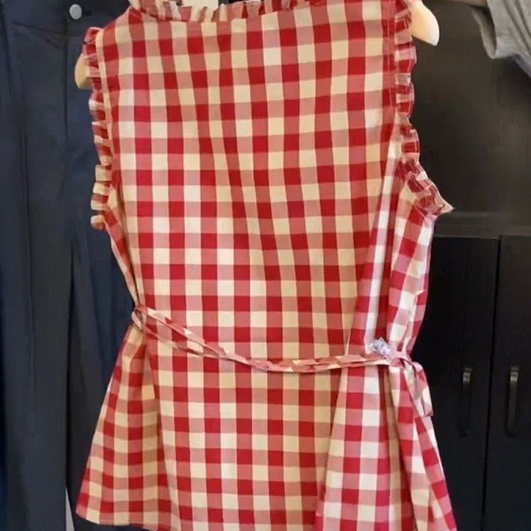Retro Red Plaid Sleeveless Ves - Corset Waist Cinch ulasan dan harga